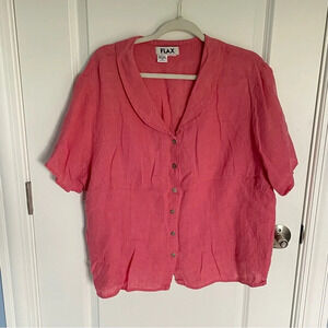 Flax Peter Pan collared 100% linen button down Blouse pink 29328